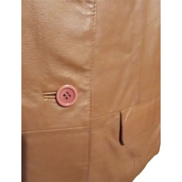 Preppy Chic Tan Brown Leather Blazer Size 6P Minimalist Timeless Vintage 90s - Picture 4 of 5